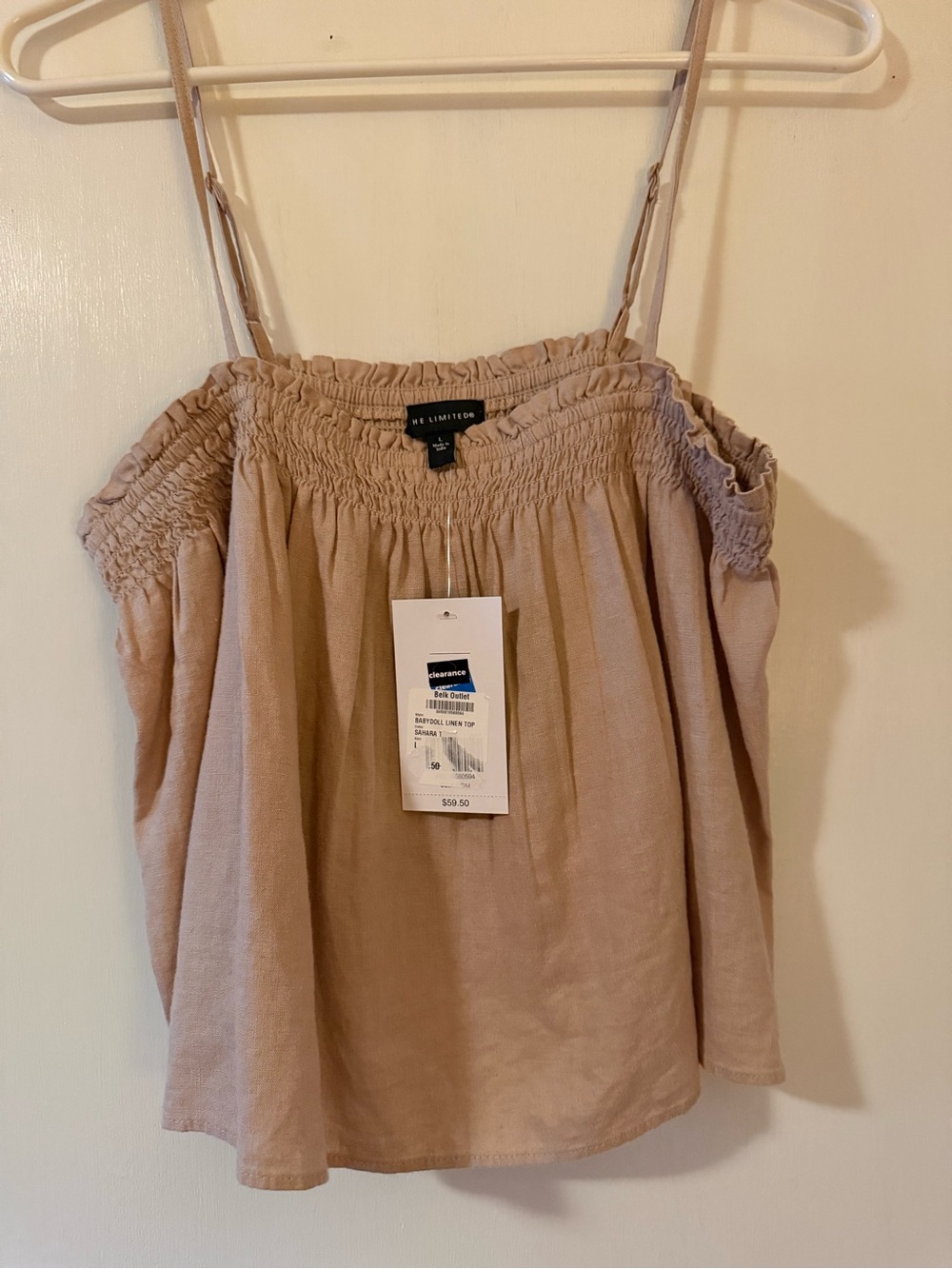 The Limited Beige Smocked Off-Shoulder Camisole